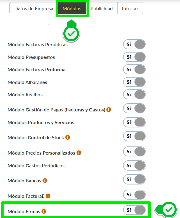 Activar módulo de firmas