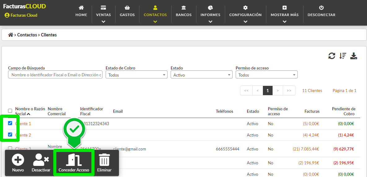 Conceder acceso a mis clientes