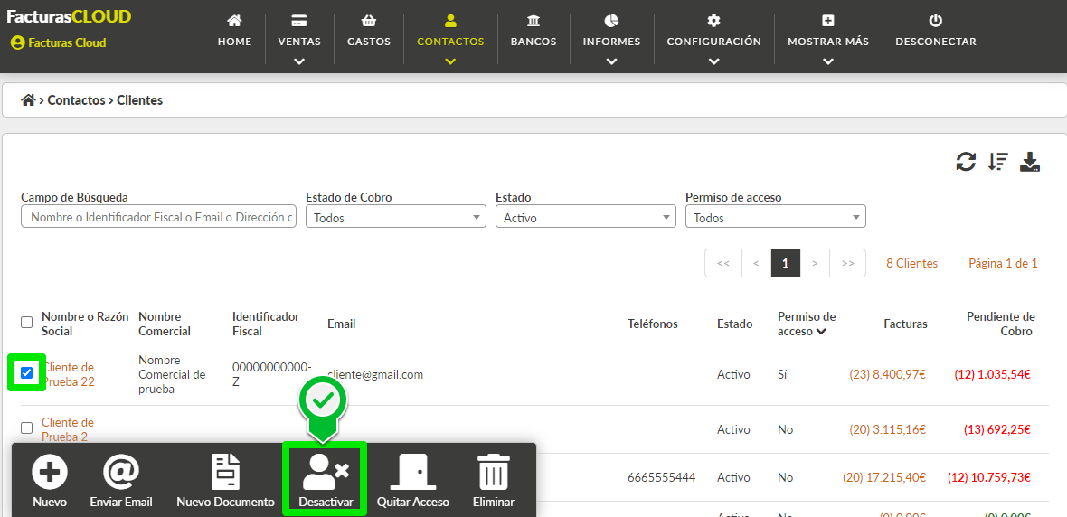 Desactivar cliente