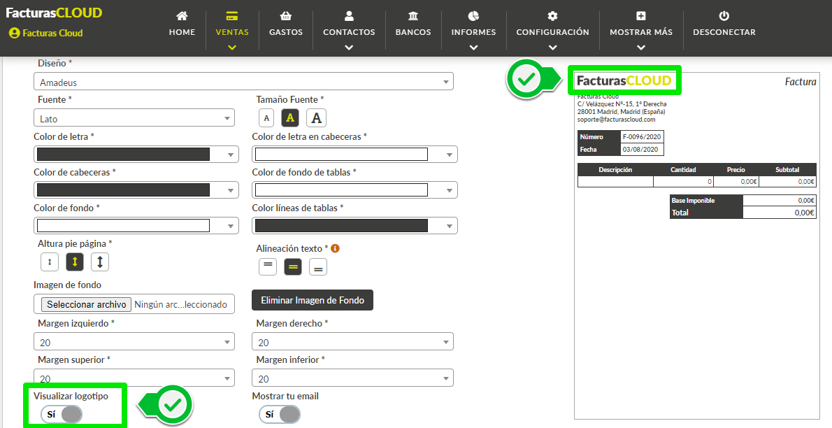 Formulario facturas con logotipo