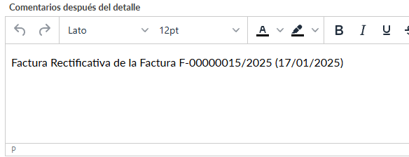 comentarios factura rectificativa