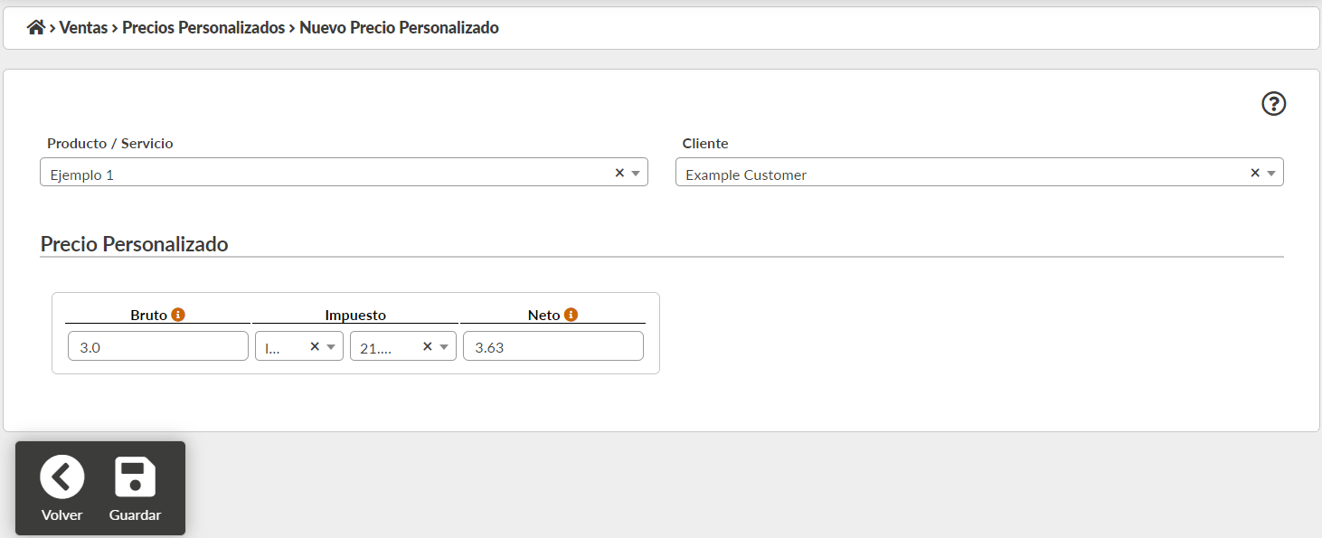 alta y edición de precios personalizados