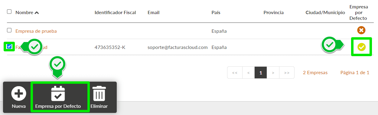Marcar empresa por defecto