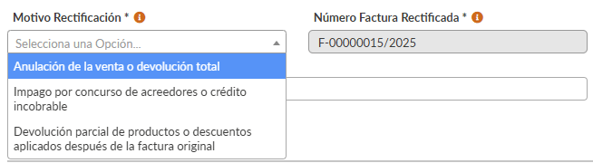 Motivo factura rectificativa
