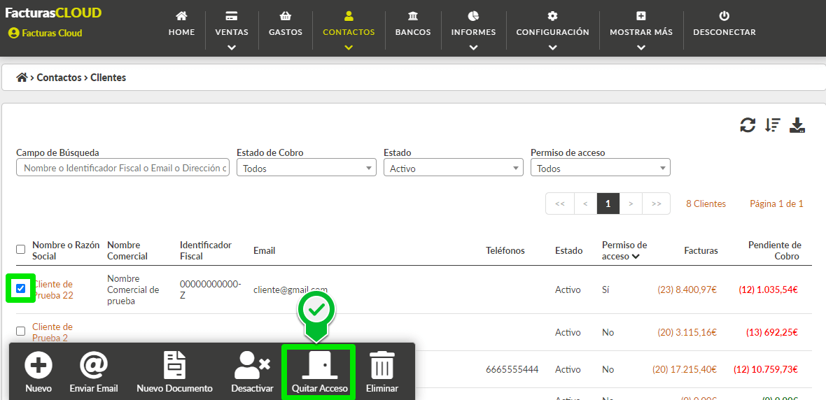 Quitar acceso de clientes