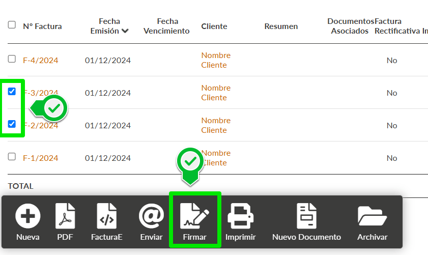 Seleccionar varios documentos para firmar