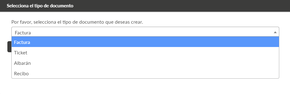 Selección tipo de documento