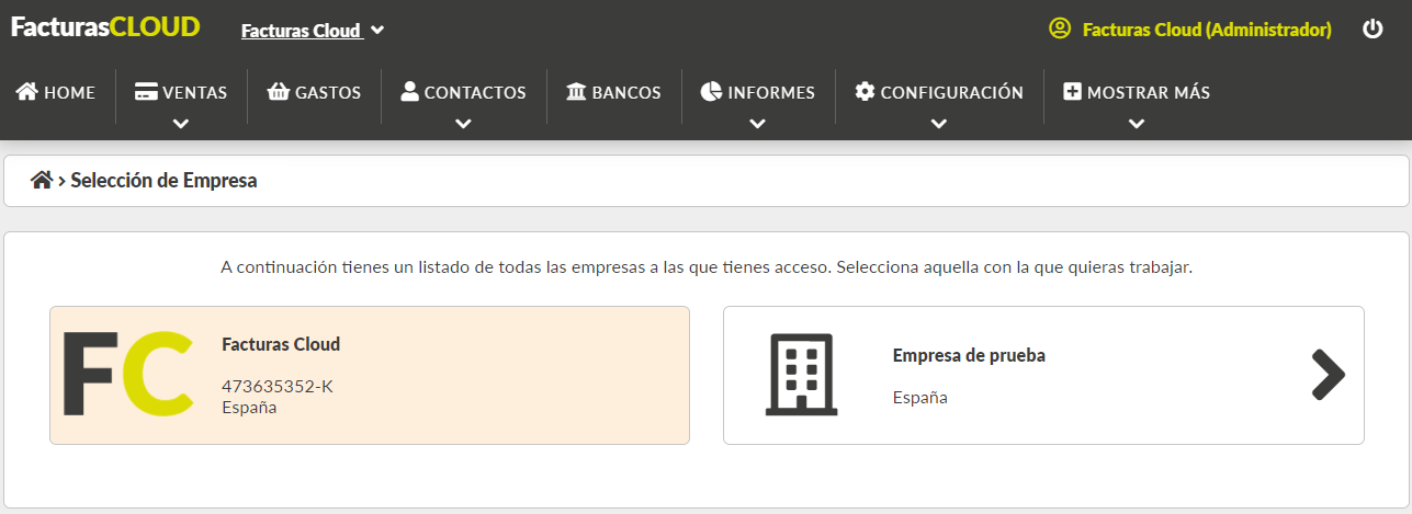 Seleccionar cambio de empresa